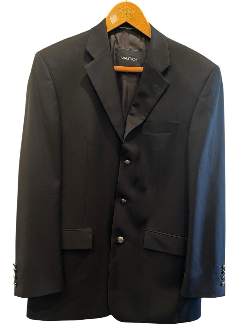Nautica Pure Wool Navy Blazer Minimalist Tailored Dark Academia Jacket